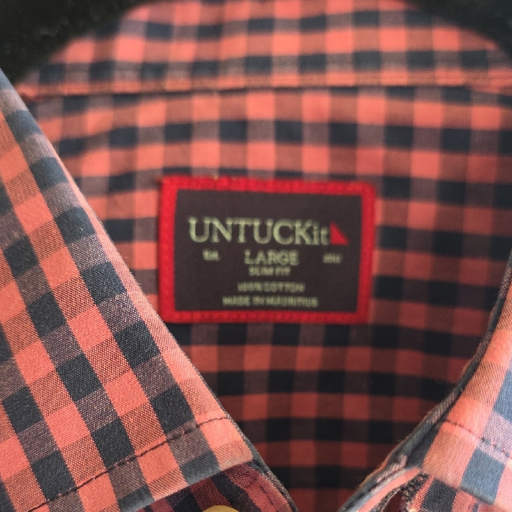 UNTUCKit Men's Pink Navy Checkered Shirt Large Slim * - Picture 3 of 11